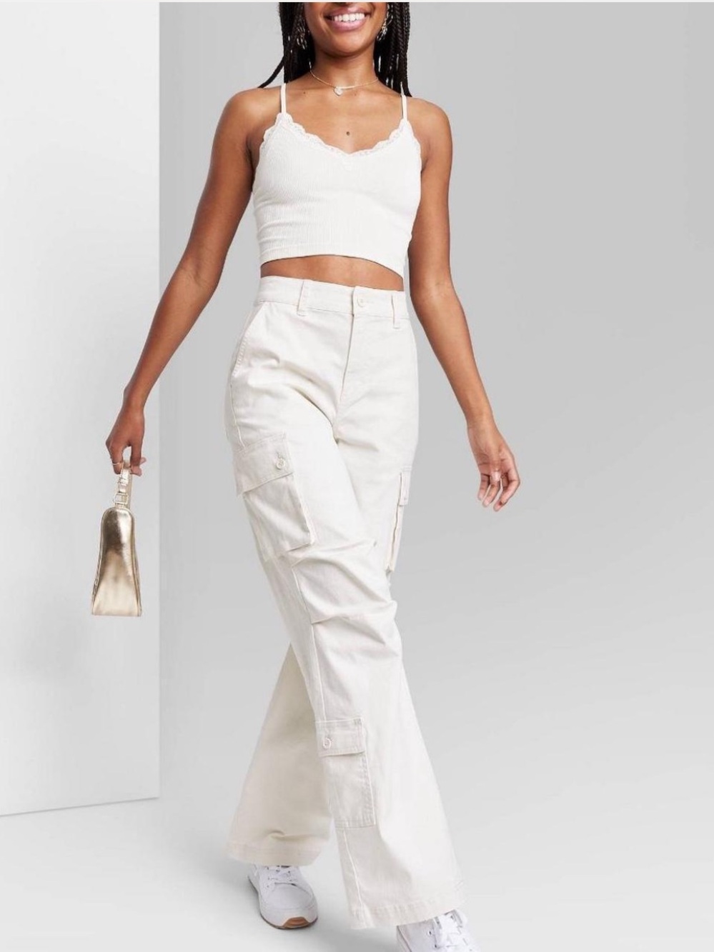 NWT-wild fable Cream Wide-Leg Cargo Pants - Boot Cut Flare